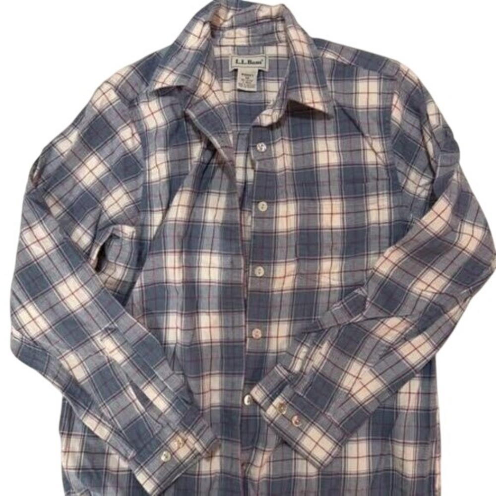 LL‎ Bean Flannel Shirt Womens S Blue Plaid Cotton Button Down Long Sleeve Top